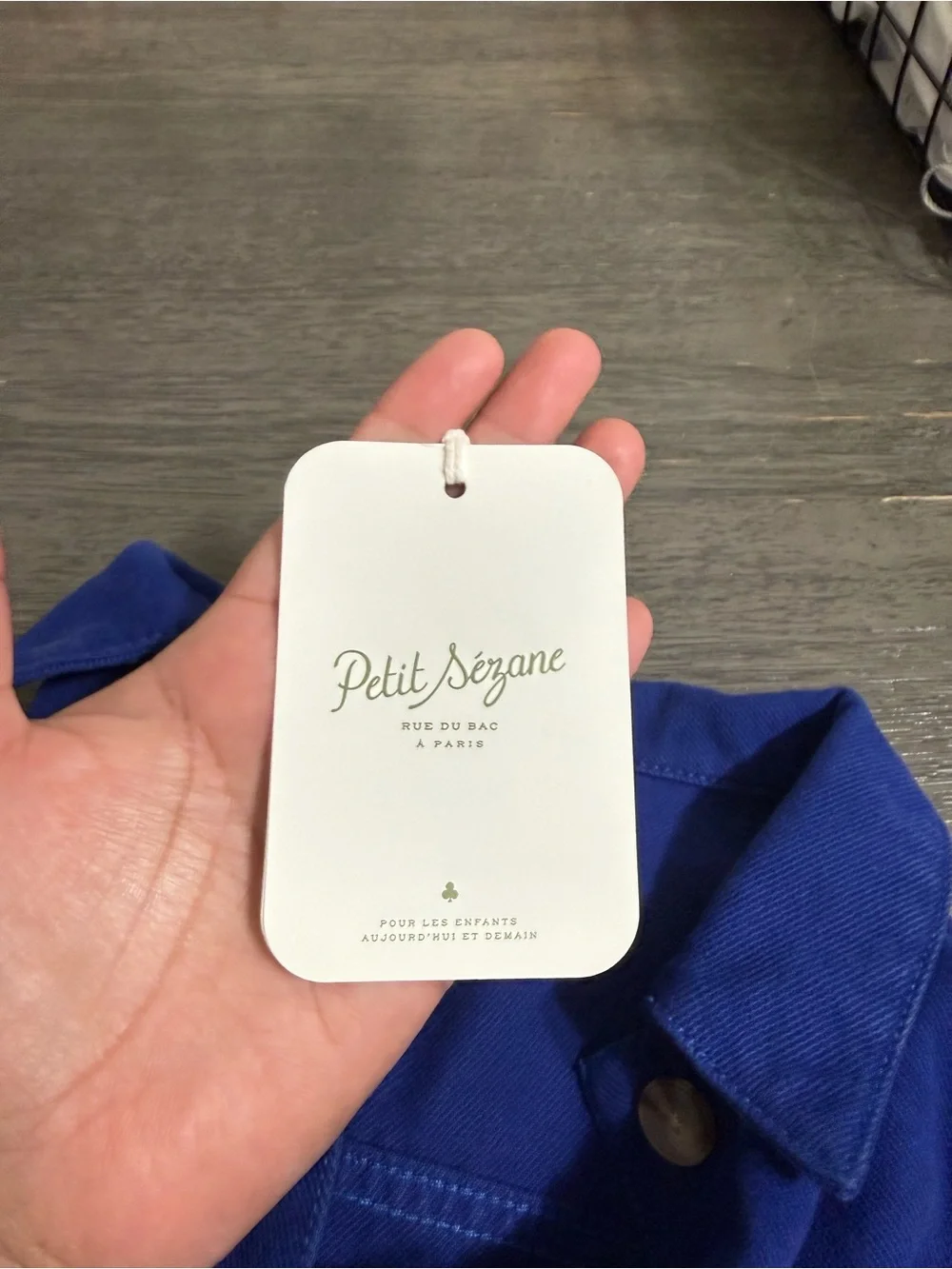Sezane Royal Blue Button-Front Kids Jacket Charlie Name embroidered